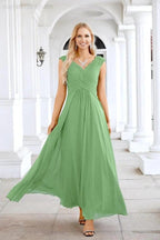 Ladies Chiffon V Neck Sleeveless Floor Length Bridesmaid Evening Dress Wedding Party Evening Dress 28126