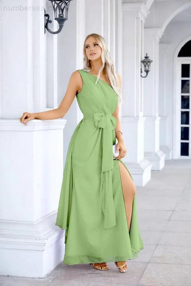 Ladies Chiffon One Shoulder Bridesmaid Evening Dress Wedding Party Evening Dress 28133