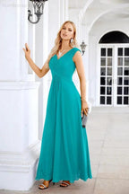 Ladies Chiffon V Neck Sleeveless Floor Length Bridesmaid Evening Dress Wedding Party Evening Dress 28126
