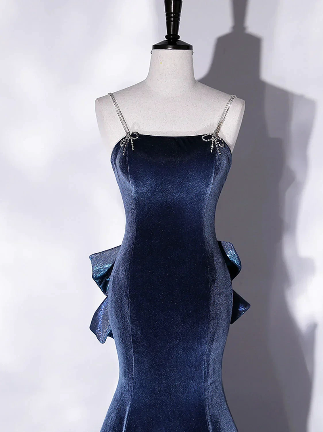 Mermaid Velvet Blue Long Prom Dresses Blue Velvet Long Evening Dress Y4387