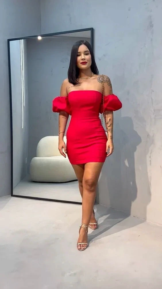 Strapless Red Homecoming Dress Red Cocktail Dress Y2187
