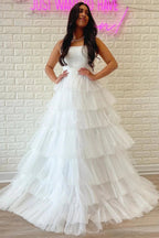 Daleyza |A-Line Strapless Tiered Tulle Prom Dress with Ruffles