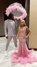 Luxurious Pink Mermaid Prom Dress Pink Evening Gown Y5451