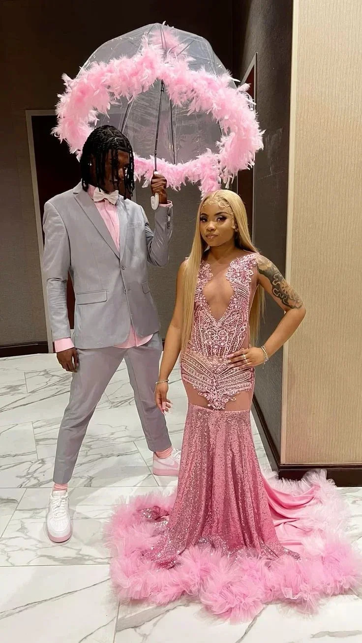 Luxurious Pink Mermaid Prom Dress Pink Evening Gown Y5451