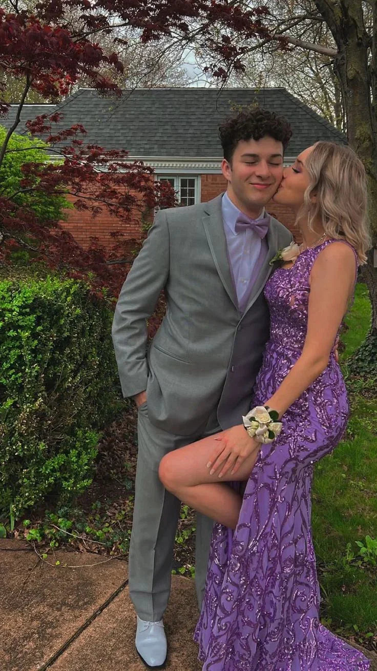 Purple One Shoulder Sequins Evening Dress Glam Dress Y5366