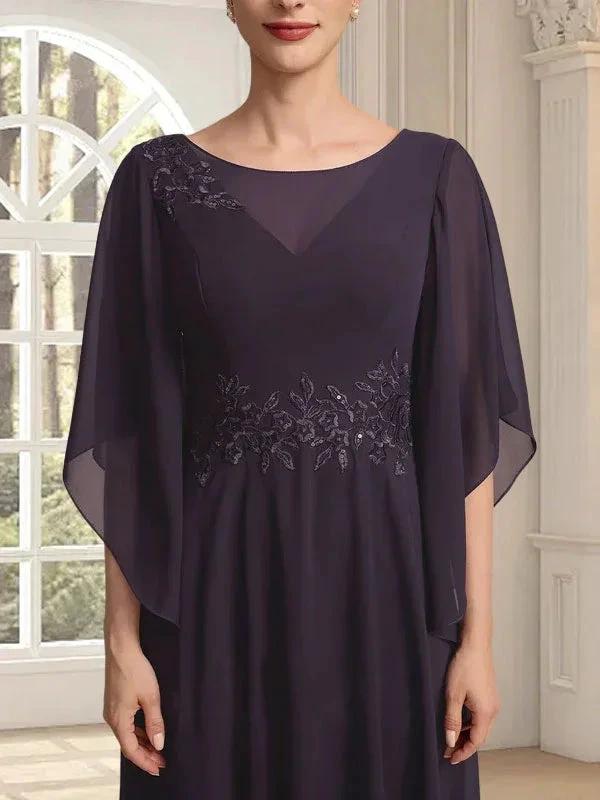 A-line Scoop Illusion Ankle-Length Lace Chiffon Mother of the Bride Dress With Sequins