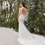 V-neck Wedding Dresses For Women 2024 Backless Mermaid Lace Appliques Floor-length Backless Customized Vestidos De Novia
