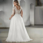 Elegant White V-neck Half Sleeve Bridal Gown Lace Applique Plus Size Floor-Length Wedding Dress for Women vestidos de novia