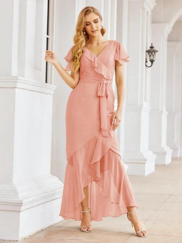 Numbersea Ruffled Bridesmaid Dresses Mermaid Formal Violin Evening Party Prom Gowns 28042