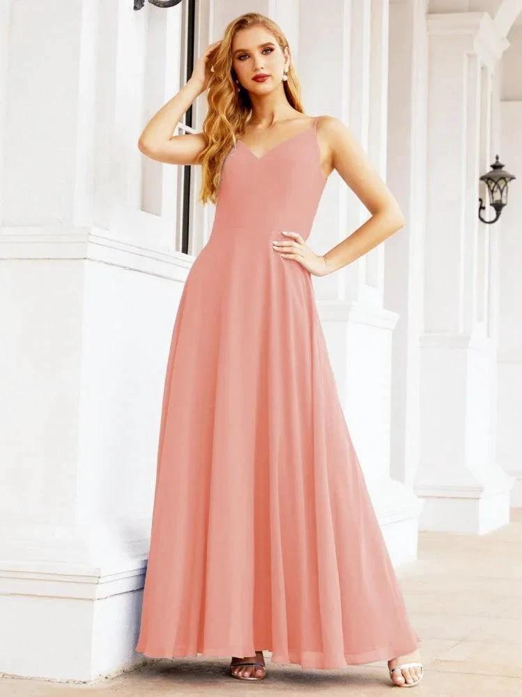 Numbersea Spaghetti Strap Bridesmaid Dresses V Neck Butterfly Back Fromal Evening Party Prom Gown 28036