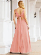 Numbersea Spaghetti Strap Bridesmaid Dresses V Neck Butterfly Back Fromal Evening Party Prom Gown 28036