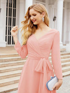 Bridesmaid Dress V-Back Waist Belt Mother of the Bride Wedding Guest SY28031