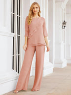 Sunnderly Elegant 2 Piece Mother of The Bride Dress Plus Size Pant Suits Ruffle Layers Sliver Housecoat SY28064