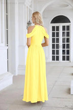 Ladies Chiffon Off Shoulder Swing Sleeve Front Slit Bridesmaid Evening Dress Wedding Party Evening Dress 28117