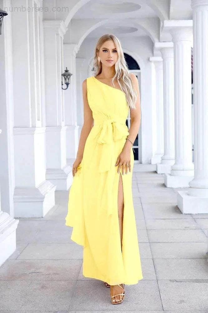 Ladies Chiffon One Shoulder Bridesmaid Evening Dress Wedding Party Evening Dress 28133