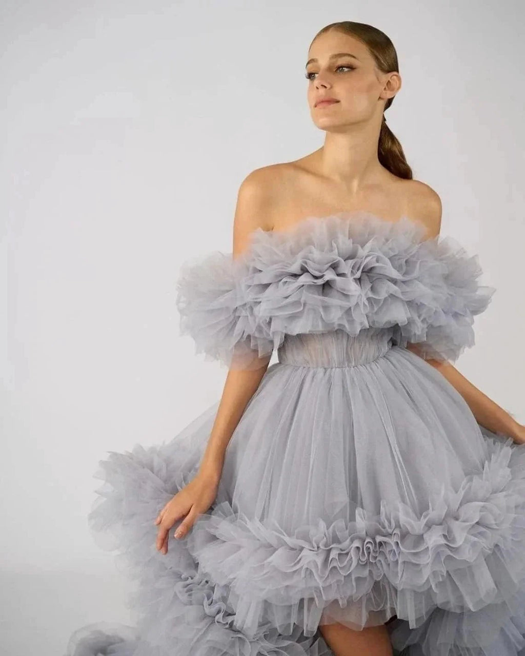 Ruffles Tulle Robe for Maternity Photoshoot Sheer Off Shoulder Maternity Robe Pregnant Baby Shower Prom Gown