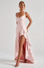 Satin Ruffles Prom Dresses for Teens Hi-Low Aline Cocktail Dresses for Women QA204