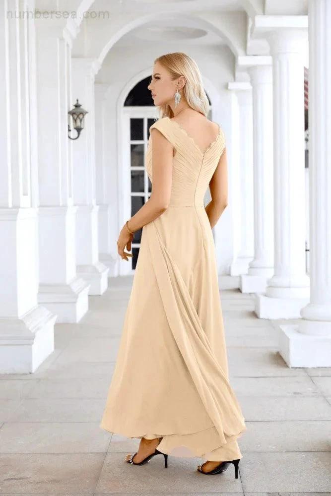 Ladies Chiffon V Neck Sleeveless Floor Length Bridesmaid Evening Dress Wedding Party Evening Dress 28126