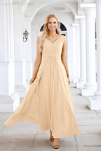 Ladies Chiffon V Neck Sleeveless Floor Length Bridesmaid Evening Dress Wedding Party Evening Dress 28126