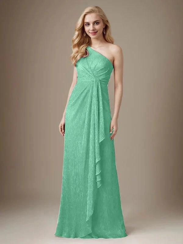 Ruby Sheath One Shoulder Metallic Mesh Dress Mother of the Bride Dress