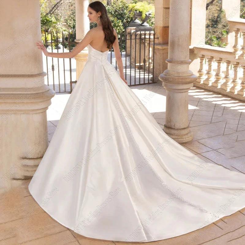 Strapless Satin Wedding Dresses For Women Bridal Party Gowns Sexy High Slit Modern Custom Made 2023