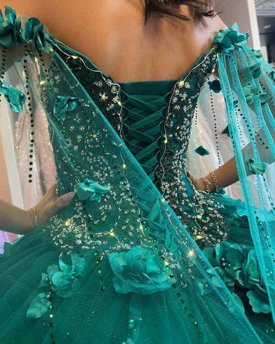 Floral off the shoulder emerald green quinceanera dress new arrival sweet 16 dress ball gown Y1226