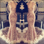 Mermaid Halter Open Back and Feather Detail Long Prom Dress