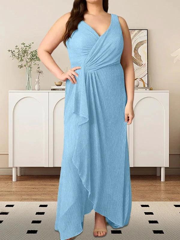 A-Line V-Neck Ruched Metallic Mesh Dress