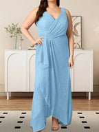 A-Line V-Neck Ruched Metallic Mesh Dress