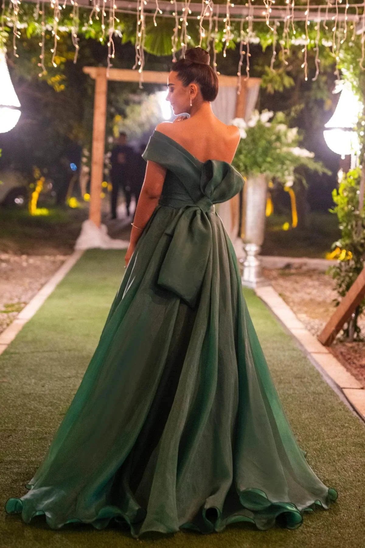 Long A line Strapless One Shoulder Bowknot Prom Dress With Front Split