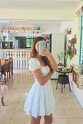 A-line White Homecoming Dress White Party Dress Y2326