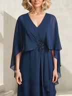 A-line V-Neck Floor-Length Chiffon Mother of the Bride Dress With Cascading Ruffles Beading