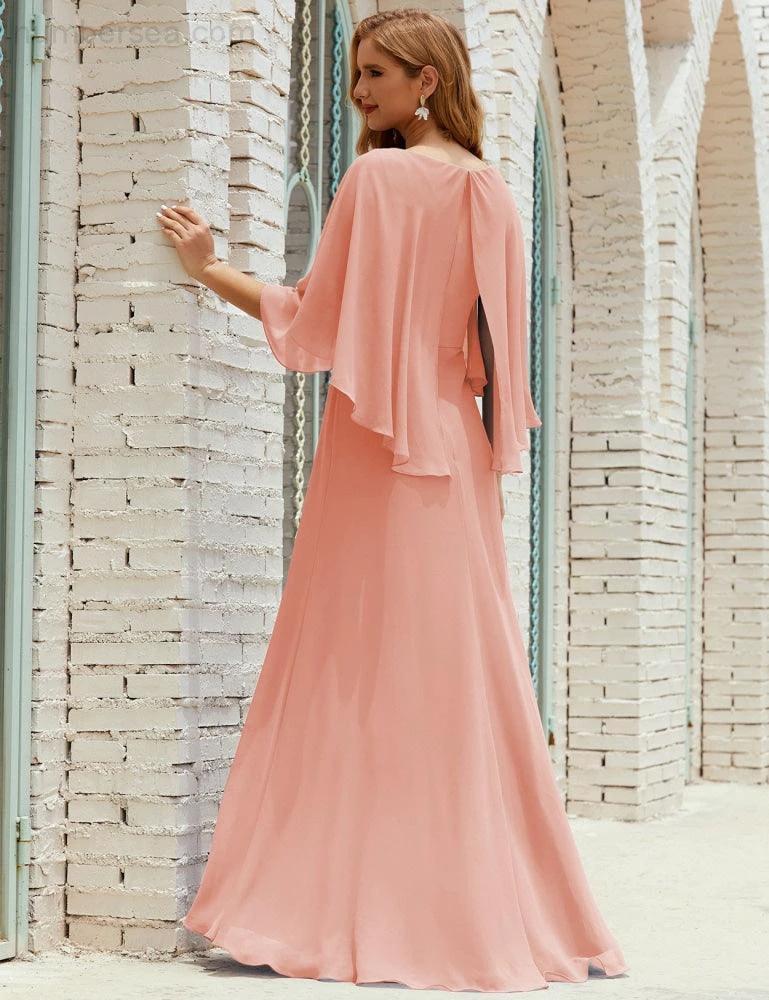 Sunnderly  Bridesmaid Dress Women Long Sleeve V-Neck Chiffon Formal Wedding Party Dress SY28018