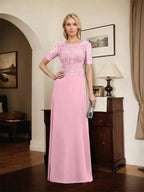 A-line Scoop Floor-Length Lace Chiffon Mother of the Bride Dress With Sequins
