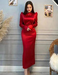 Modest Red Long Sleeves Evening Dress Simple Red Prom Dress Y6564