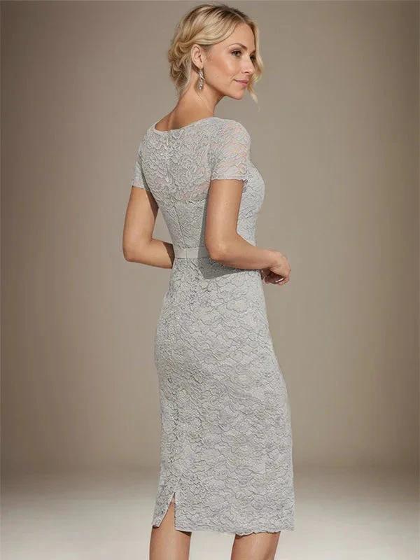 Sheath/Column Scoop Knee-Length Chiffon Lace Mother of the Bride Dress With Beading