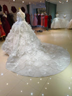 Ivory Petal Whisper Ballgown Organza Floral Bust & Bloom Train