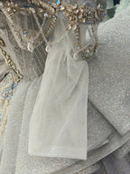 Regal Silver-Gray Off-the-Shoulder Ball Gown Wedding Dress with Crystal Collar, Beaded Embroidery & Tulle Train Ye-2032