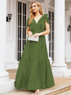 Numbersea Women's Open Back Formal Evening Party Prom Gowns V-Neck Long Chiffon Bridesmaid Dresses with Waist Belt 28038