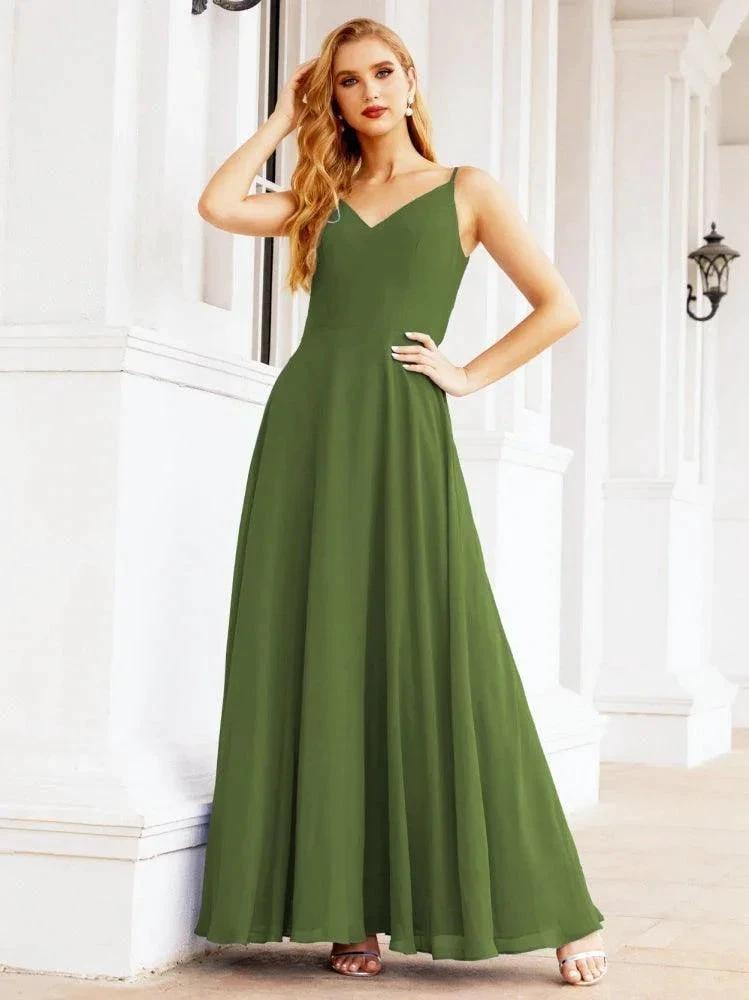 Numbersea Spaghetti Strap Bridesmaid Dresses V Neck Butterfly Back Fromal Evening Party Prom Gown 28036