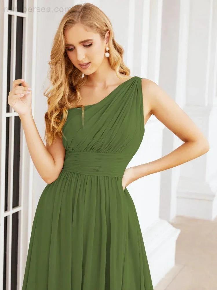 Numbersea One Shoulder Bridesmaid Dresses Long Maxi Formal Evening Party Prom Gowns 28061