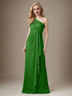 Ruby Sheath One Shoulder Metallic Mesh Dress Mother of the Bride Dress
