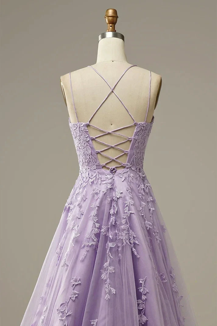 Elegant Lavender Prom Dresses A line Evening Dress Applique Party Gown Y1129