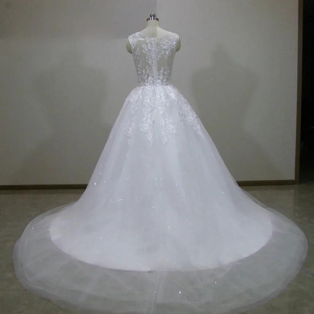 Scoop Lace Applique A Line Wedding Dresses Sleeveless Illusion Tulle Boho Bridal Gown Vestido De Noiva