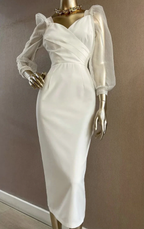 Lantern sleeve vintage style party midi prom dress cocktail long sleeve pencil dress Y3068