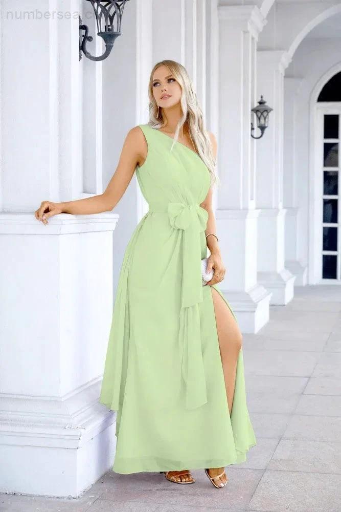 Ladies Chiffon One Shoulder Bridesmaid Evening Dress Wedding Party Evening Dress 28133