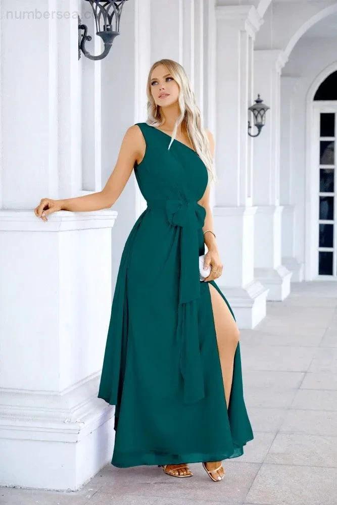 Ladies Chiffon One Shoulder Bridesmaid Evening Dress Wedding Party Evening Dress 28133