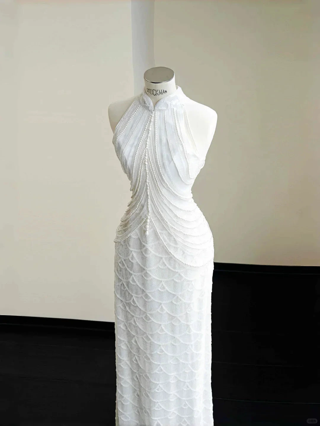 Classy White  Sequins Pearls Chain Sheath Long Prom Dress Evening Dress Y8670