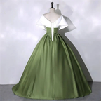White+Green Satin Prom Dress Elegant Quinceanera Dress Floor Length Green Dress Evening Dress Girls Princess Dress Y4598