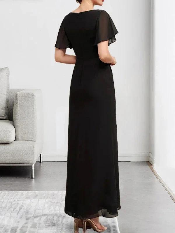 A-line Scoop Ankle-Length Chiffon Mother of the Bride Dress With Beading Pleated
